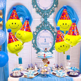 Unique 4D Happy Emoticons With Hat Balloons Smile Face Helium Balloons, 6 Pack Cute Cartoons Movie Character Smile With Party Hat Foil Mylar Balloons For Kids Birthday Decoration Party Supplies
