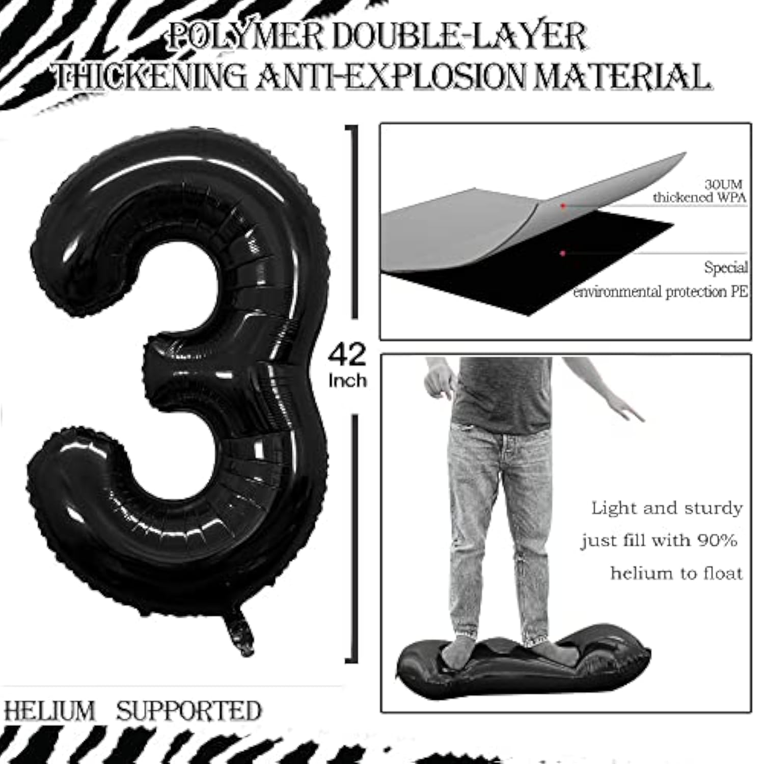 Number 30 Balloons For 30Th Birthday Party Decorations,42 Inch Jumbo Foil Helium Balloons For 30Th Anniversary (Black)