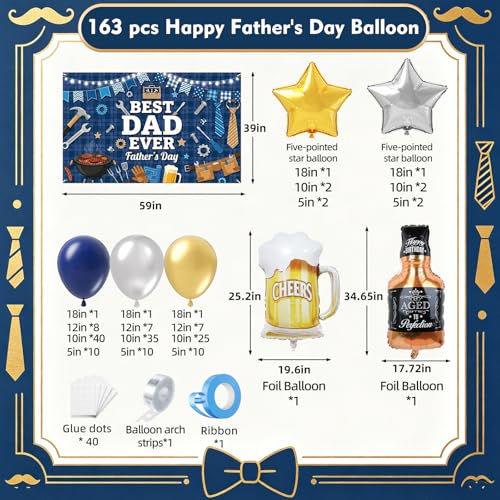 Happy Father's Day Balloon Garland Arch Set 100Pcs with Backdrop Banner, Fathers Day Decorations for Best Father Ever Decor Father's Day Party Fathers Birthday Party Photo Booth Backdrop Decor
