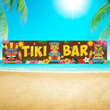 Hawaiian Luau Tiki Bar Banner - Tropical Aloha Scene Setter (15.7x72 Inch)