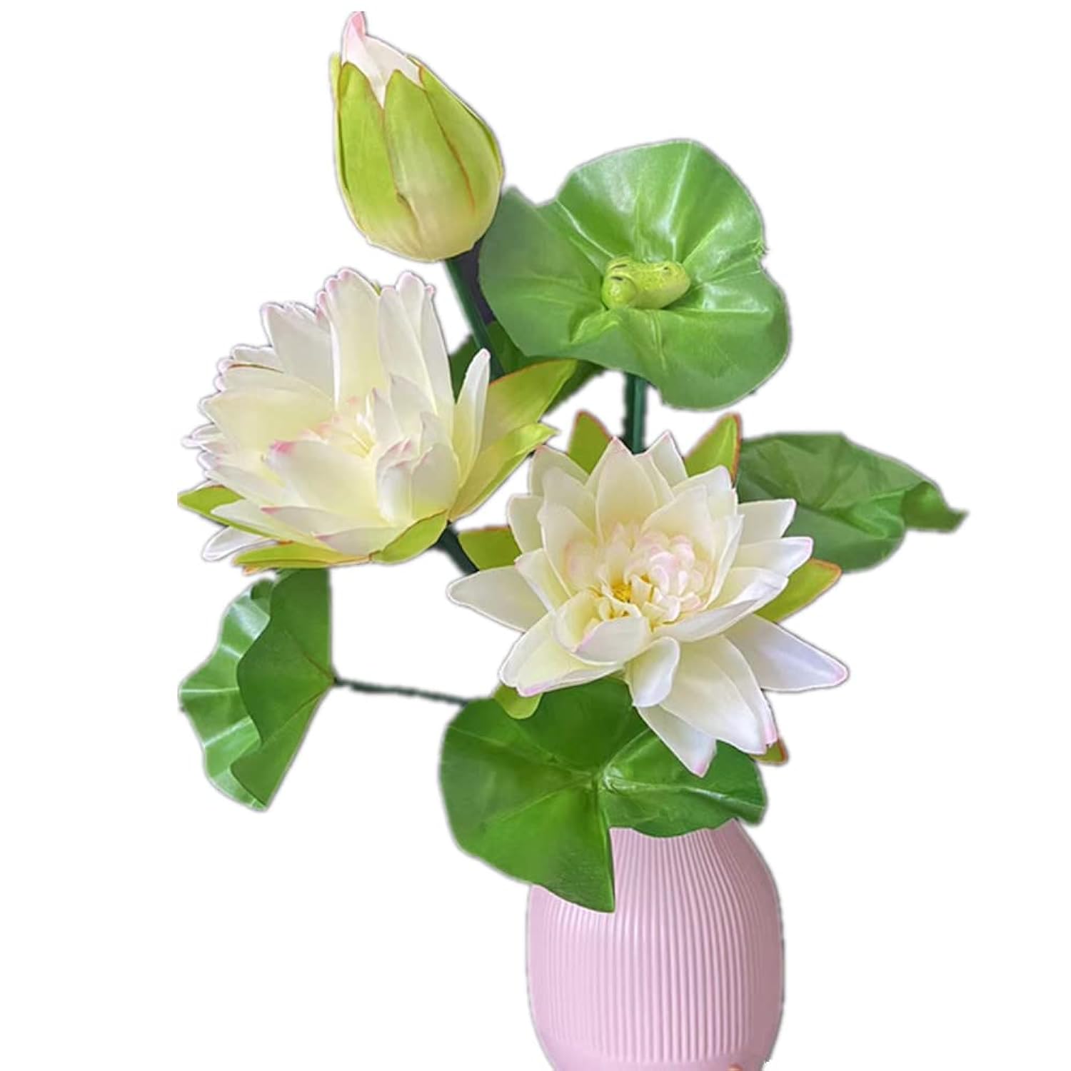 2Pcs Artificial Water Lily Flower Bouquet Silk Nymphaea Tetragona Plant Bunch Lotus For Hotel Shop Office Floral Decoration (White)