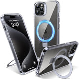 Clear Magnetic Case for iPhone 15 Pro Max with Built-in Invisible Stand and Military Grade Drop Protection