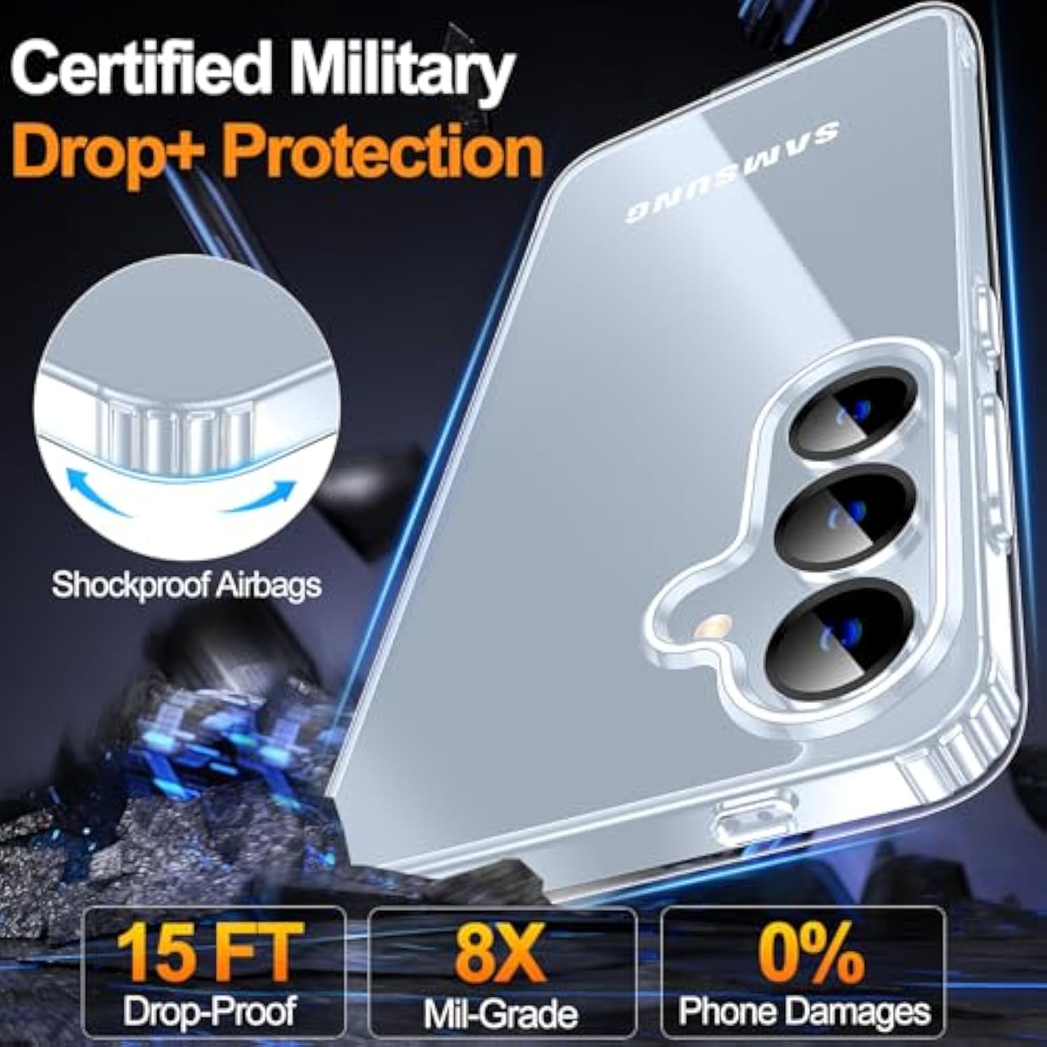 Designed For Samsung Galaxy S25 Case Clear, [Not Yellowing] [15Ft Grade Drop Protection] Scratch-Resistant Transparent Shockproof Slim Phone Case 6.2 Inch-Clear