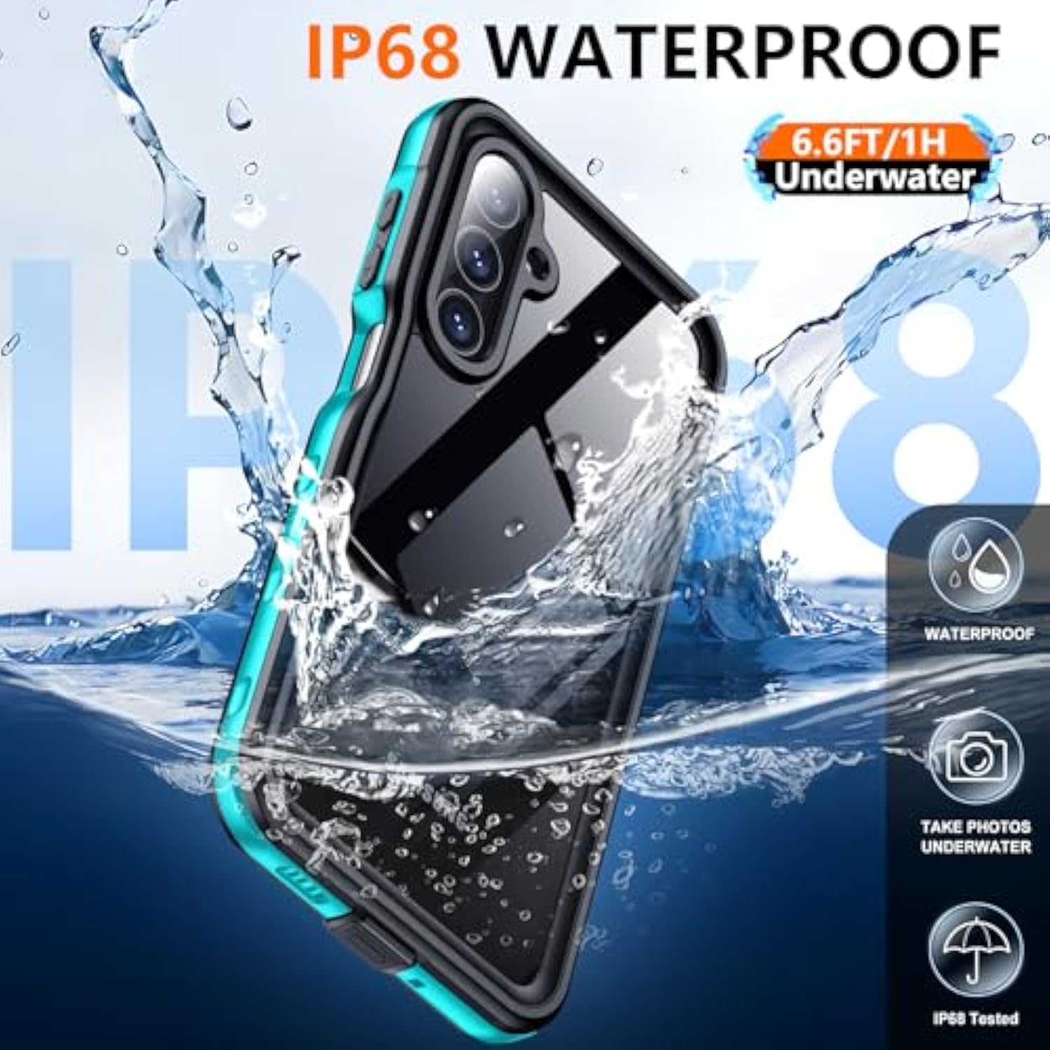 For Samsung Galaxy A16 5G Case Waterproof,Built-In Screen & Camera Lens Protector [Ip68 Underwater][12Ft Military Shockproof] Full Body Protection Cell Phone Sleeves,Teal/Clear