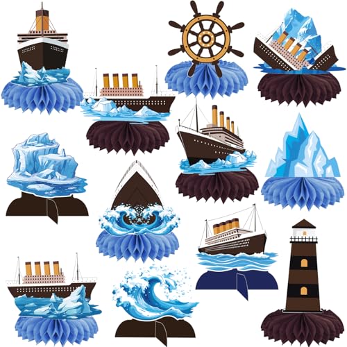 Nautical Theme Party Honeycomb Centerpieces 12-Piece Cruise Ship Classic Movie Table Decorations Ocean Ship Table Centerpieces Nautical Birthday Party Decorations for Baby Shower Supplies