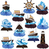 Nautical Theme Party Honeycomb Centerpieces 12-Piece Cruise Ship Classic Movie Table Decorations Ocean Ship Table Centerpieces Nautical Birthday Party Decorations for Baby Shower Supplies