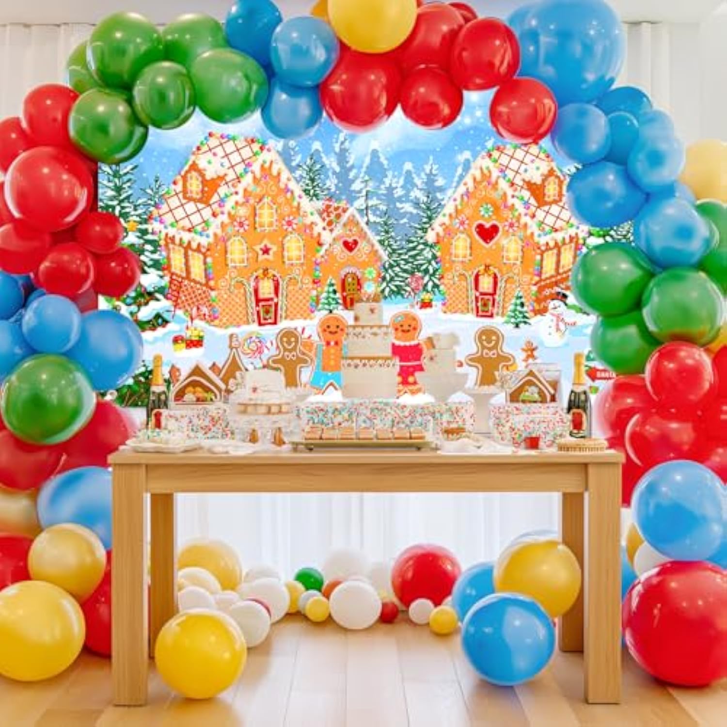 Christmas Gingerbread House Backdrop Winter Merry Xmas Gingerbread House Banner Gingerbread Christmas Banner For Kids Newborn Baby Shower Birthday Party Decorations (6X3.6Ft)