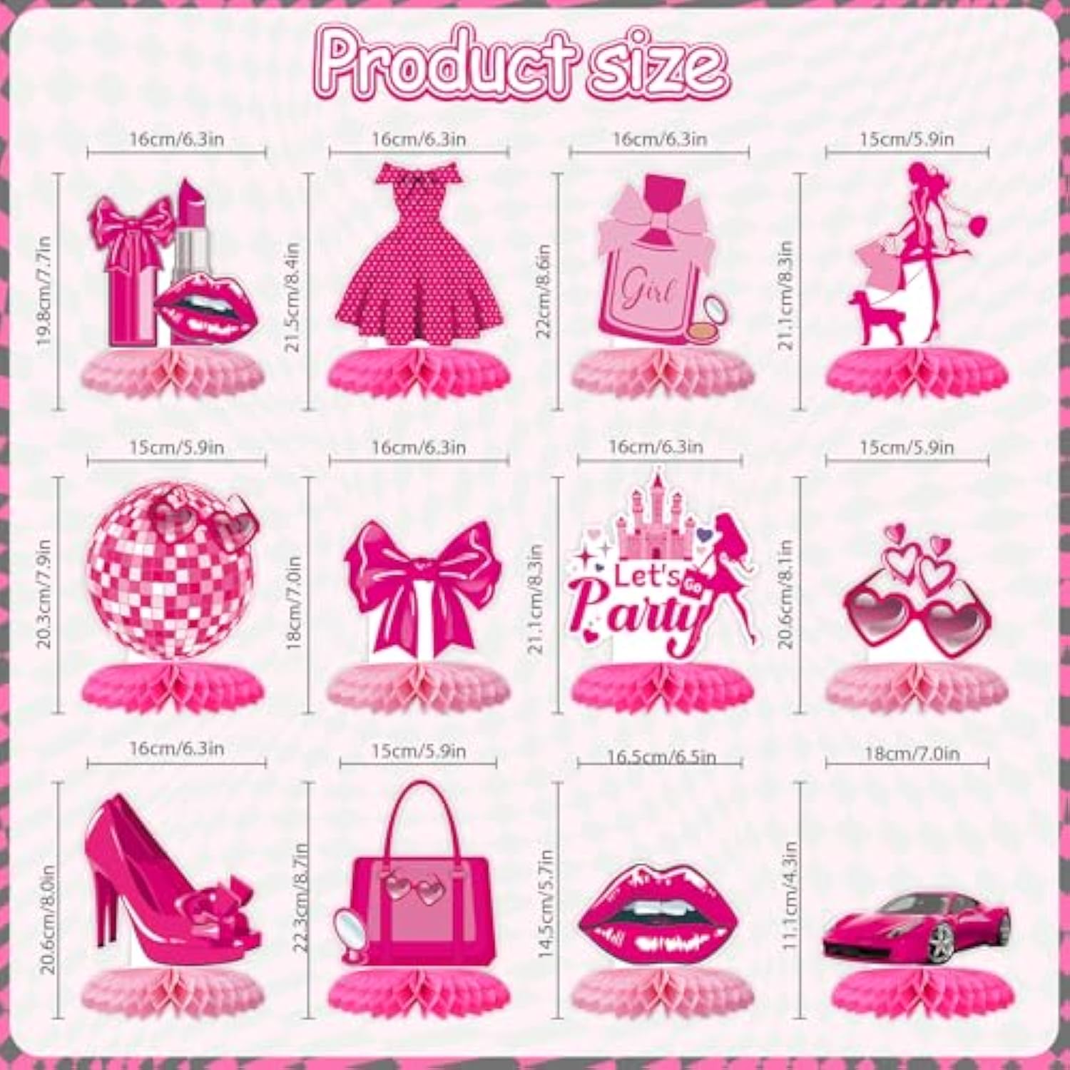 12 Pack Pink Honeycomb Centerpieces, 3D Girl Theme Table Decor for Birthday Party