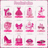 12 Pack Pink Honeycomb Centerpieces, 3D Girl Theme Table Decor for Birthday Party