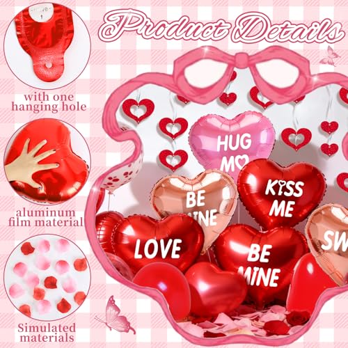 Valentines Day Decorations, 12pcs Valentines Day Balloons, Red Heart Balloons and Love Foil Balloons, Fake Rose Petals Wedding Backdrop Party Supplies