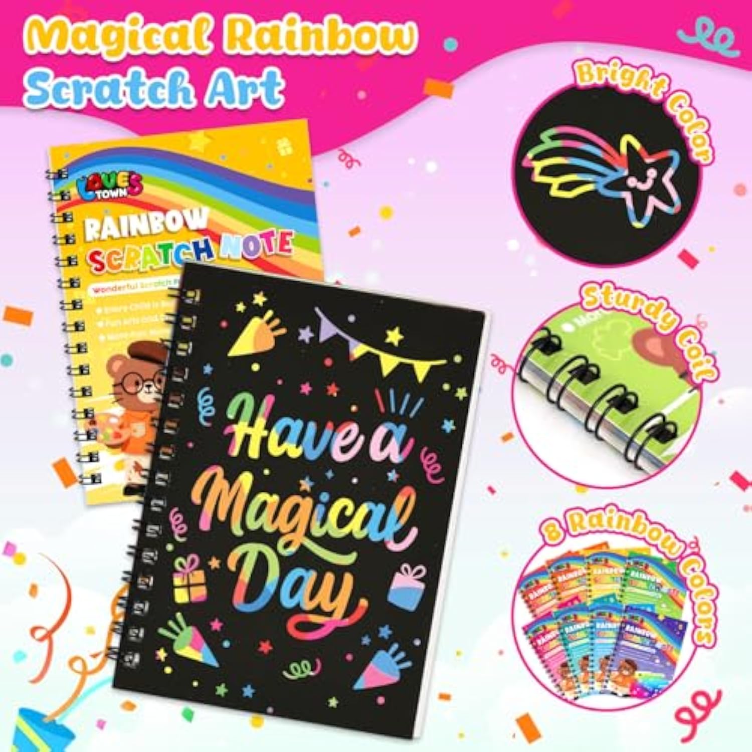 Scratch Art Party Favors For Kids, 24 Pack Rainbow Scratch Notebook Craft School Supplies For Goodie Bags Stuffers Classroom Prizes Birthday Gift