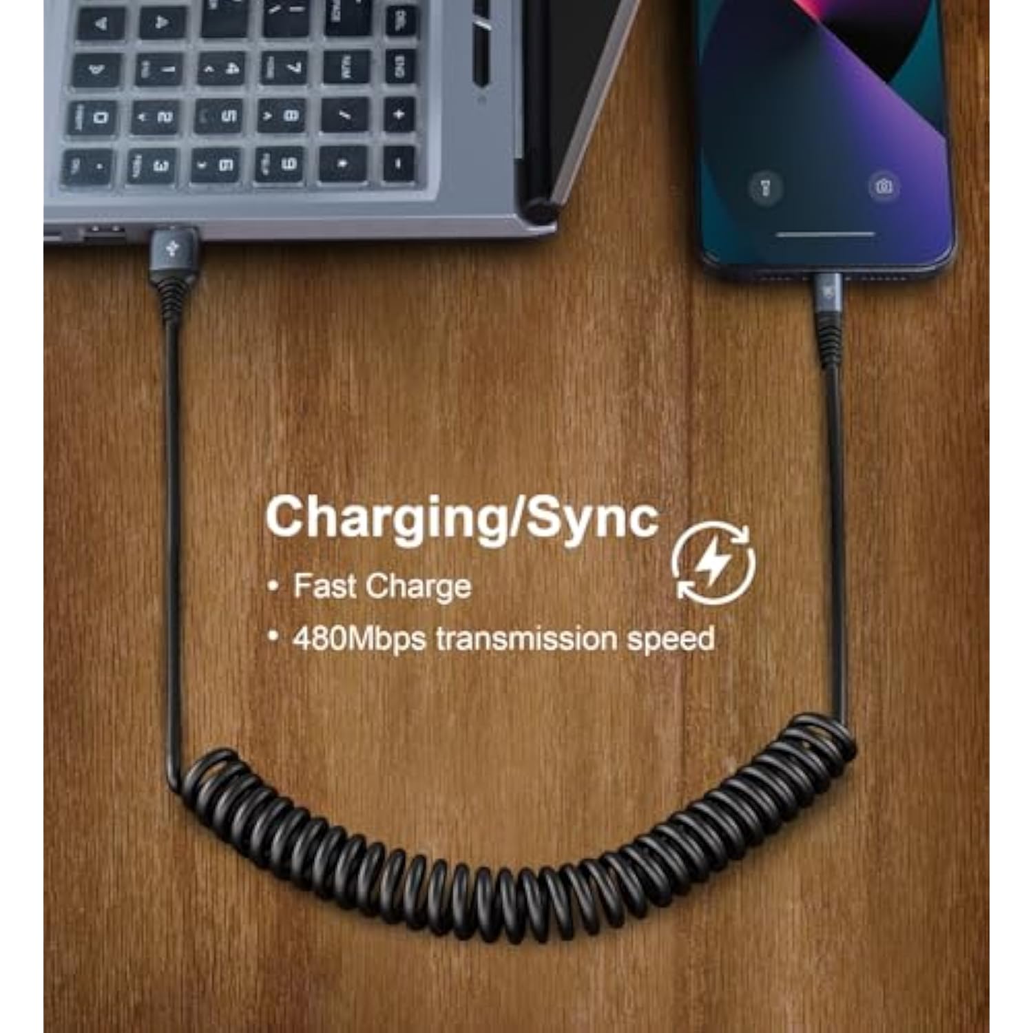 Coiled Lightning Cable, Iphone Charger Cable 3Ft For Car, 2 Pack [Apple Mfi Certified] 3 Feet Lightning Cord Compatible With Iphone14/13/12/11 Pro Max/Xs Max/Xr/Xs/X/8/7/Plus/6S Ipad/Ipod- Black