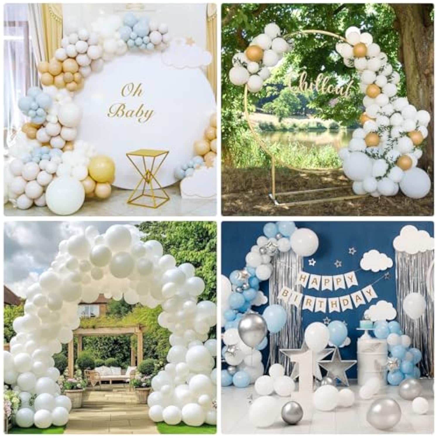 129Pcs White Balloons Different Sizes 18 12 10 5 Inch For Garland Arch