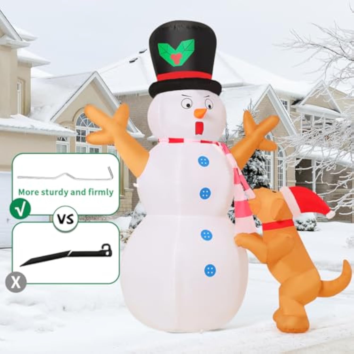 6 Ft Christmas Inflatables Snowman Decorations, Outdoor Christmas Snow Man& Dog Bites Scarf Yard Xmas Blow Up With Built
