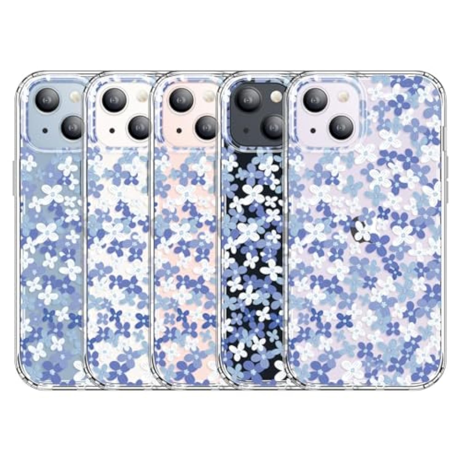 For Iphone 14 And Iphone 13 Case Clear 6.1 Inch With Pattern Design, Protective Slim Tpu Cover + Shockproof Bumper For Women And Girls (Tiny Flowers/Blue)