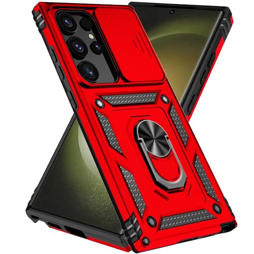 Phone Case For Samsung Galaxy S24 Ultra Case With Kickstand And Slide Camera Cover [ Military-Grade ] Full Body Drop Tested Protective Cover (Red, Galaxy S24 Ultra 6.8)