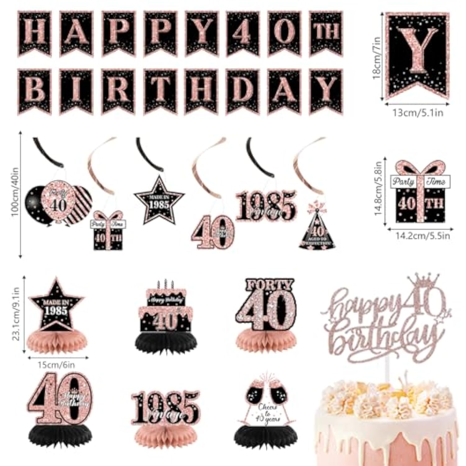 40Th Birthday Decorations For Women, Rose Gold Back In 1985 Birthday Banner Decorations, Happy 40Th Birthday Cake Topper, Balloons, Backdrop, Table Decorations, Sash Party Supplies For Women
