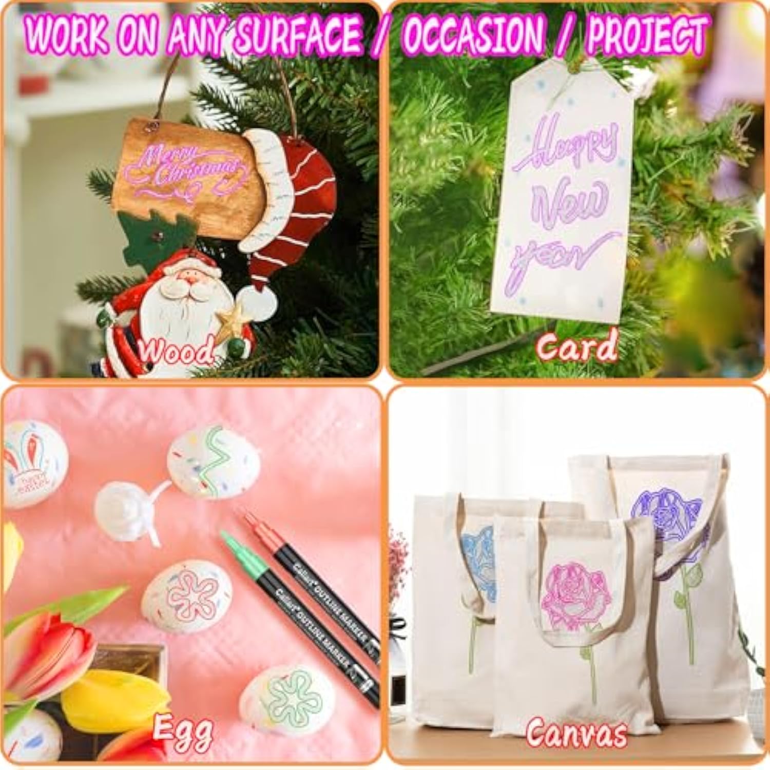 24 Colors Outline Shimmer Markers, Glitter Metallic Marker Pens, Stocking Stuffers For Teen Girls Boys Adults Christmas Gifts Trendy Stuff, Cool Fun Craft Drawing Arts Supplies Set