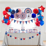 4Th Of July Decorations Sef Of Red White Blue Hanging Paper Fans Hanging Swirls Usa Flag Pennant And Pom Poms Red Blue Star Mylar Balloons For Patriotic Independence Day Decorations