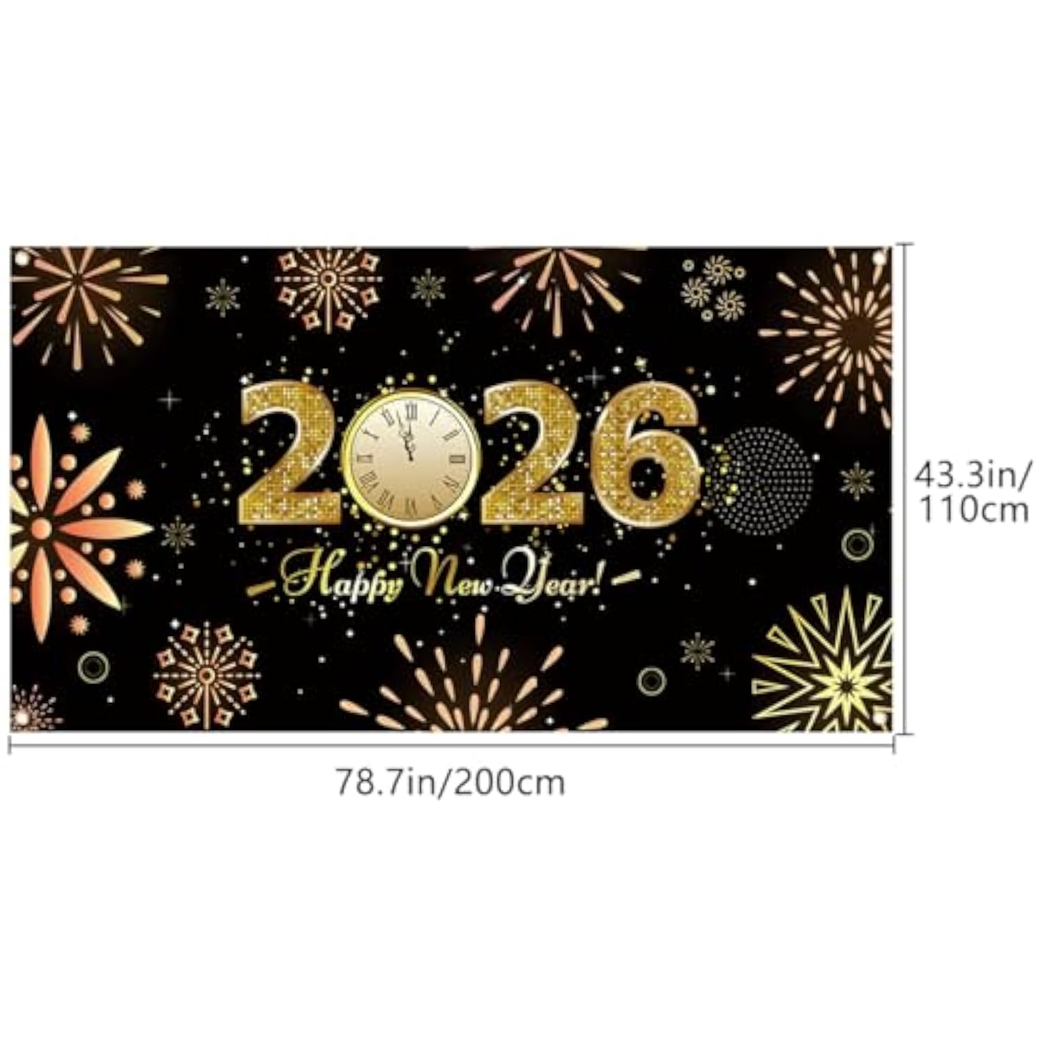 78x43 Inch Large "Happy New Year 2026" Backdrop Blue & Gold Party Banner