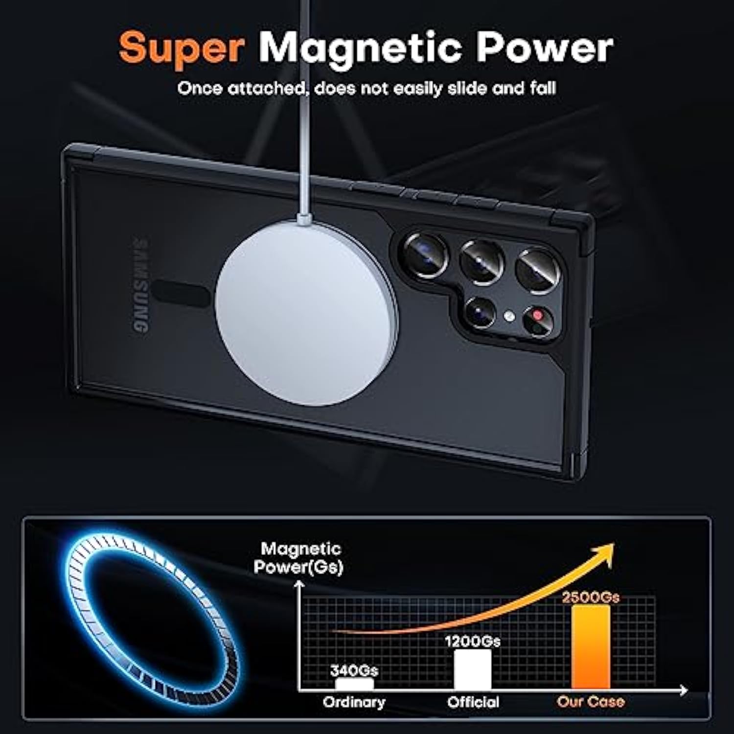 For Samsung Galaxy S22 Ultra Case Magnetic, [Wireless Charging Compatible ][Military Drop Protection] Translucent Matte Back Cover For S22 Ultra, Black