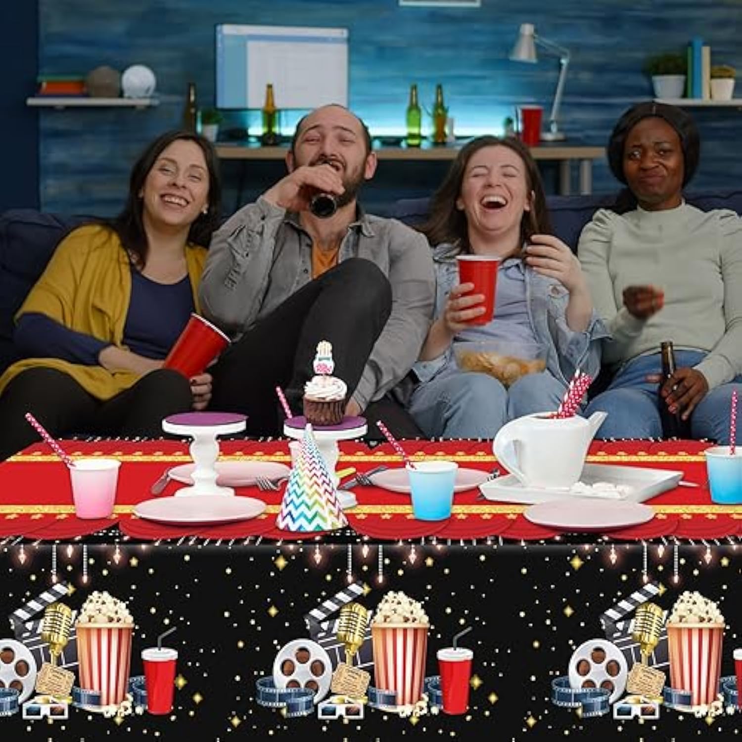 3 Pieces Movie Night Tablecloth Plastic Table Covers Movie Theater Table Cloth For Party Supplies Red Carpet Birthday Party Decor, 54 X 108 Inch