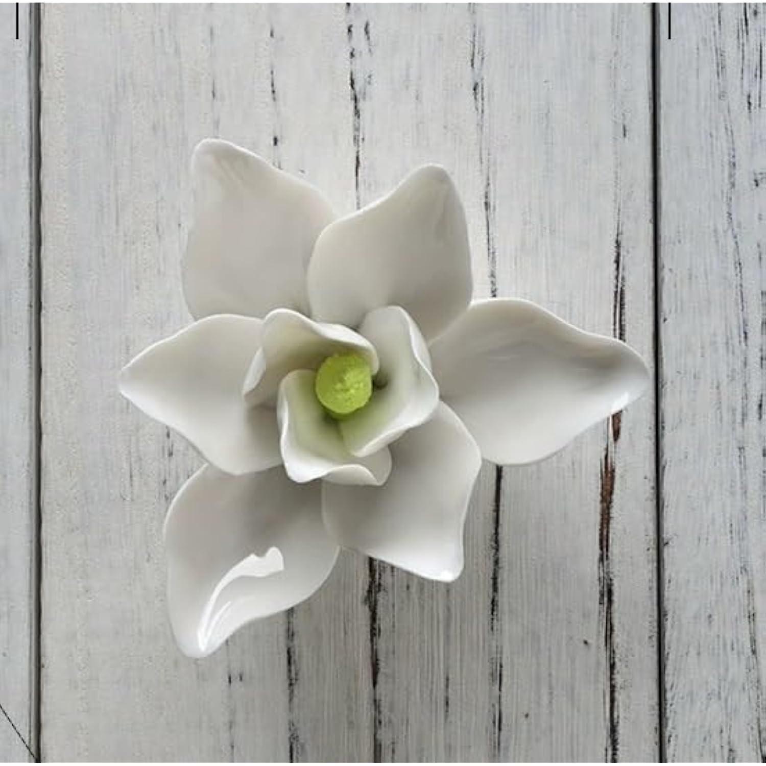 3D Ceramic Flower Wall Art Handmade Porcelain Flower Decoration For Home Office Decor (White,Magnolia Flower, 3.94")