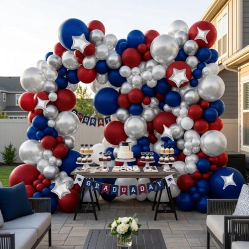 Red White Blue Balloon Arch Double Stuffed Burgundy Navy Blue Balloon Kit