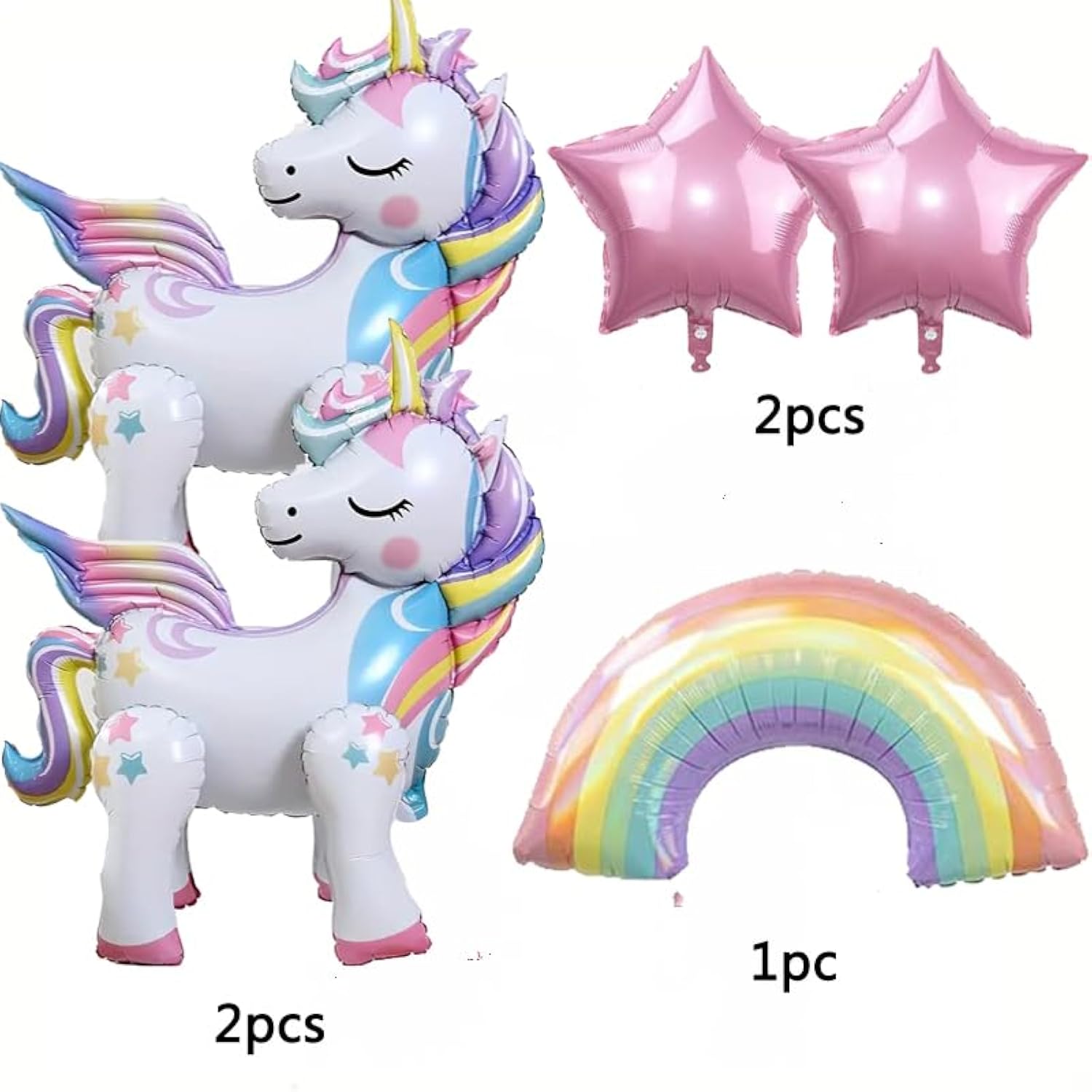 5-Pc Self-Standing Unicorn Balloon Set 3D Rainbow & Star Foil Decor