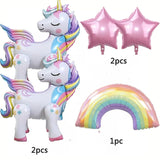 5-Pc Self-Standing Unicorn Balloon Set 3D Rainbow & Star Foil Decor