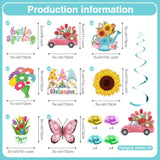41Pc Spring Party Decorations, Hello Spring Decor Include Hello Spring Banner, Paper Pom Poms And Hanging Spring Decorations, Butterfly Hanging Decorations Spring Decorations For Home Office Classroom