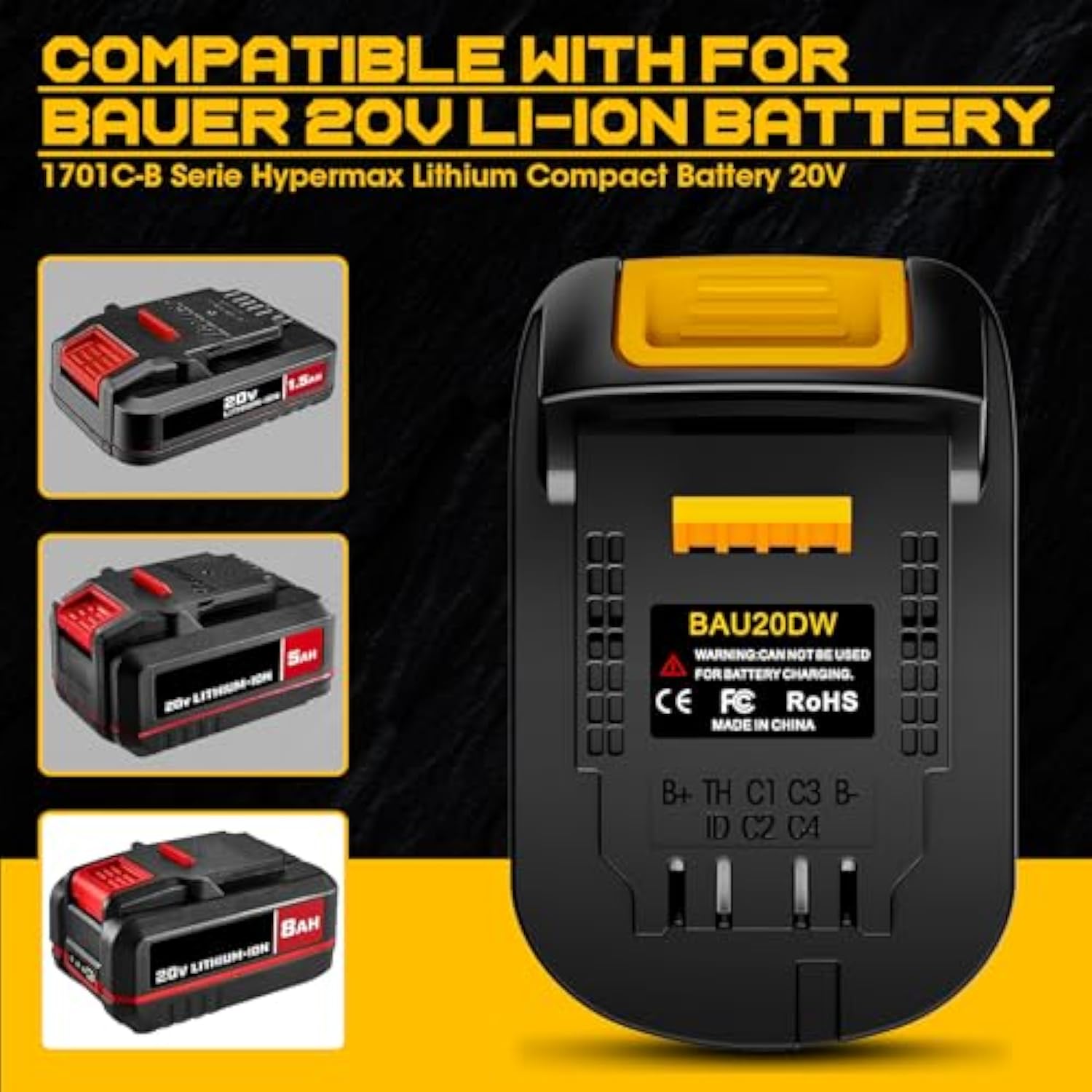 Adapter For Bauer 20V Li-Ion Battery Convert To For Dewalt 20V Max Battery, Use For Dewalt 20V 60V Battery Cordless Power Tools(Adapter Only)