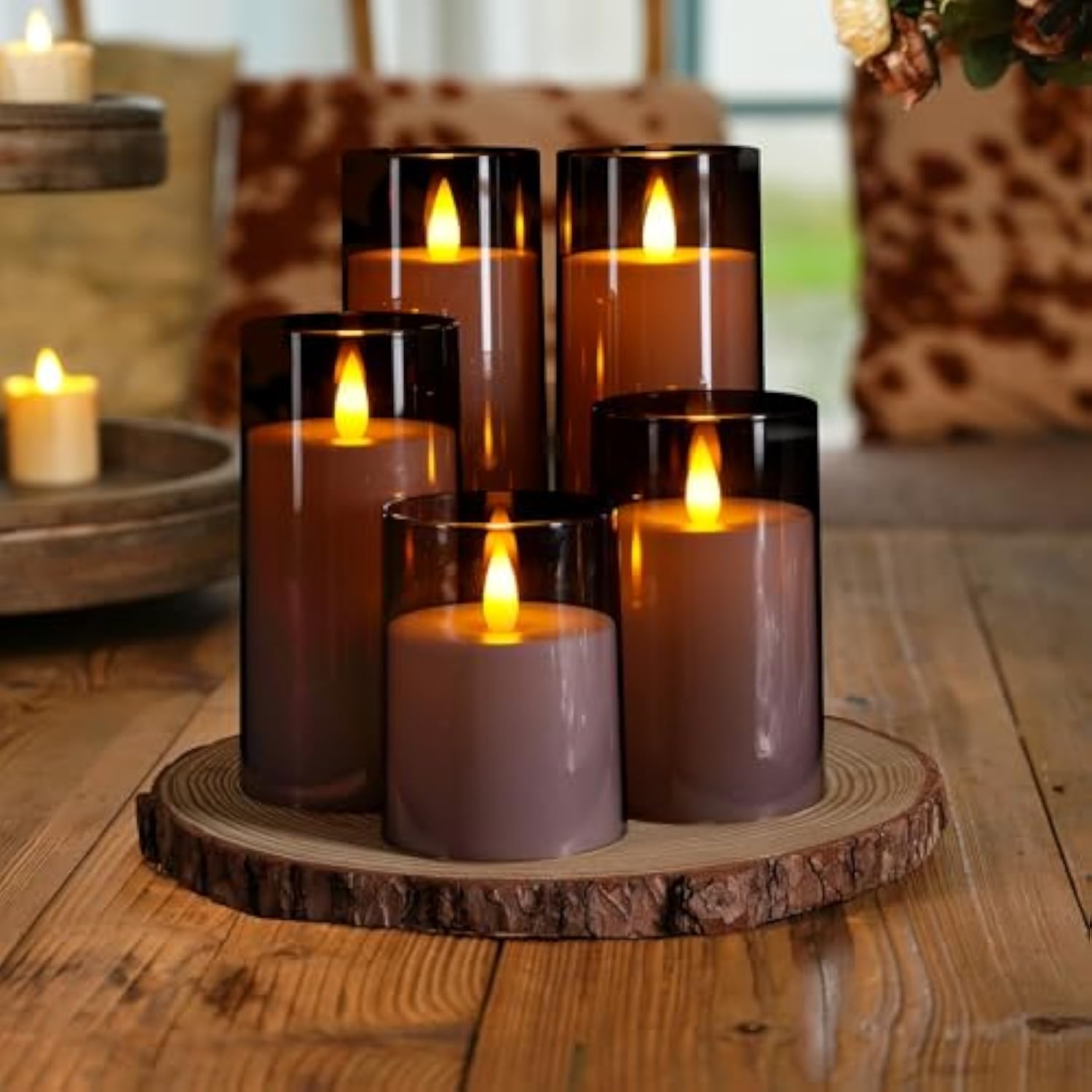 Realistic Flickering Flameless Candles, Battery Operated Candles, Led Fake Electric Candle With Remote Control And Timer For Home, Christmas Decoration, Grey, Set Of 5