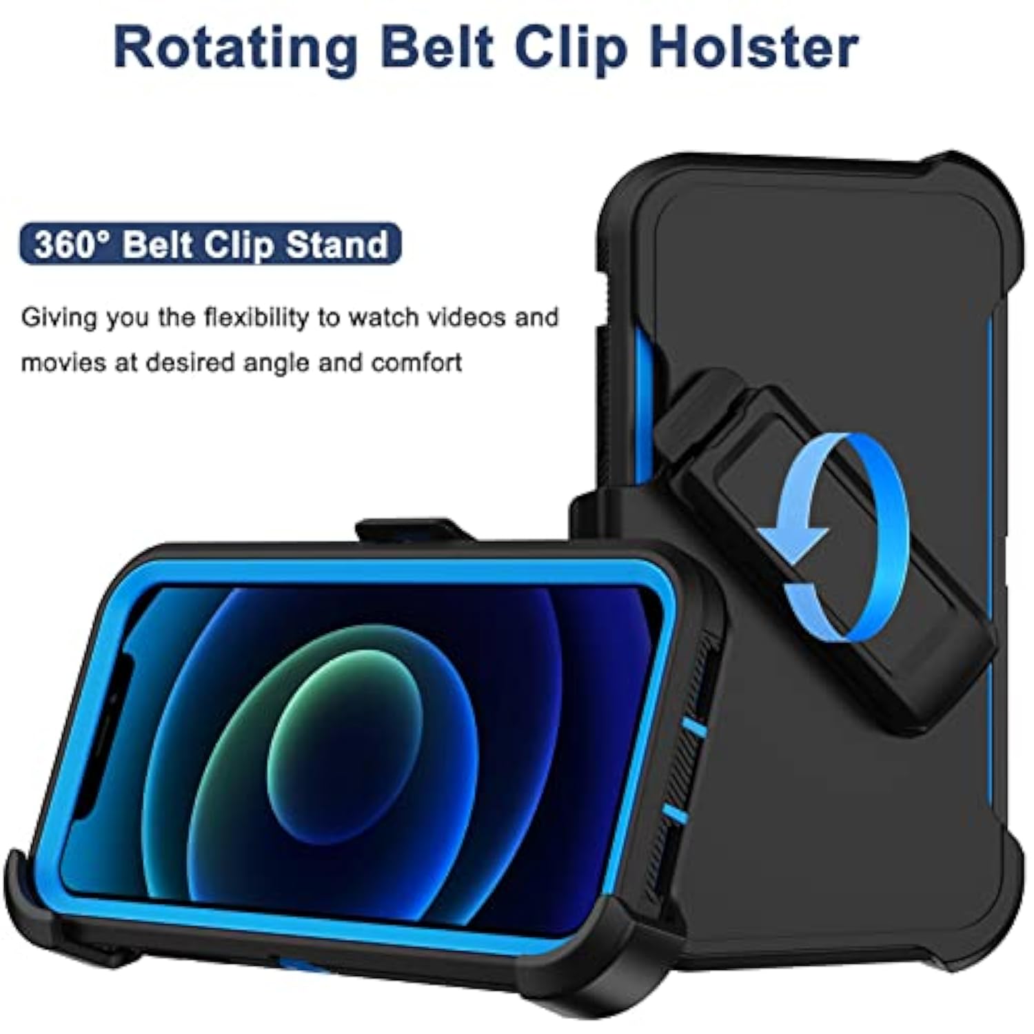For Iphone 12 Case, Iphone 12 Pro Case With Belt Clip Holster, 2X Screen Protector, Heavy Duty Military Grade Full Body Shockproof Rugged Protective Cover For Iphone 12/12 Pro (Black Blue)