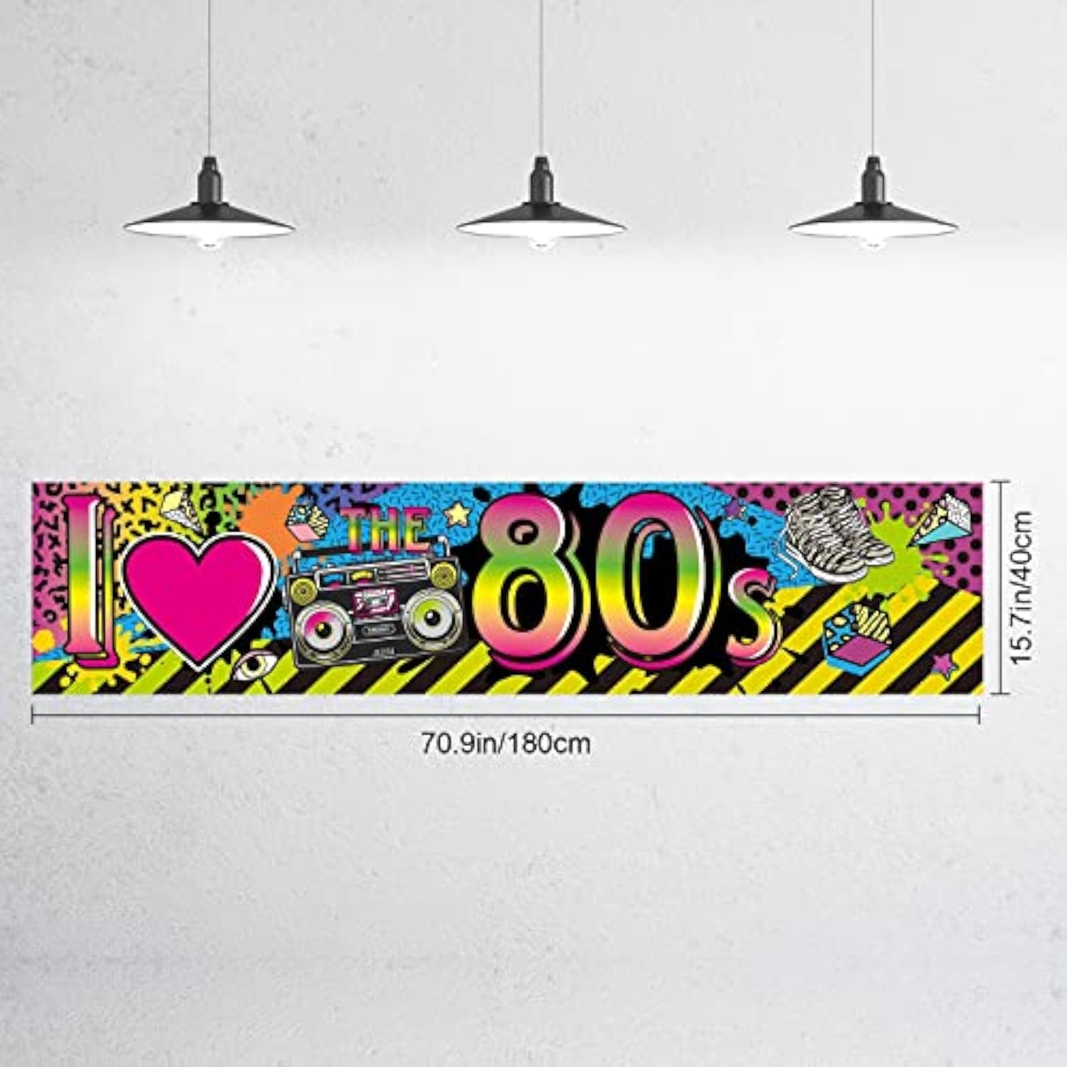80s Party Decorations "I Love 80s" Banner & Retro Graffiti Backdrop 70.8x15.7 Inch