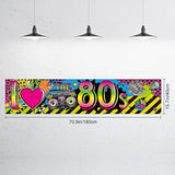 80s Party Decorations "I Love 80s" Banner & Retro Graffiti Backdrop 70.8x15.7 Inch