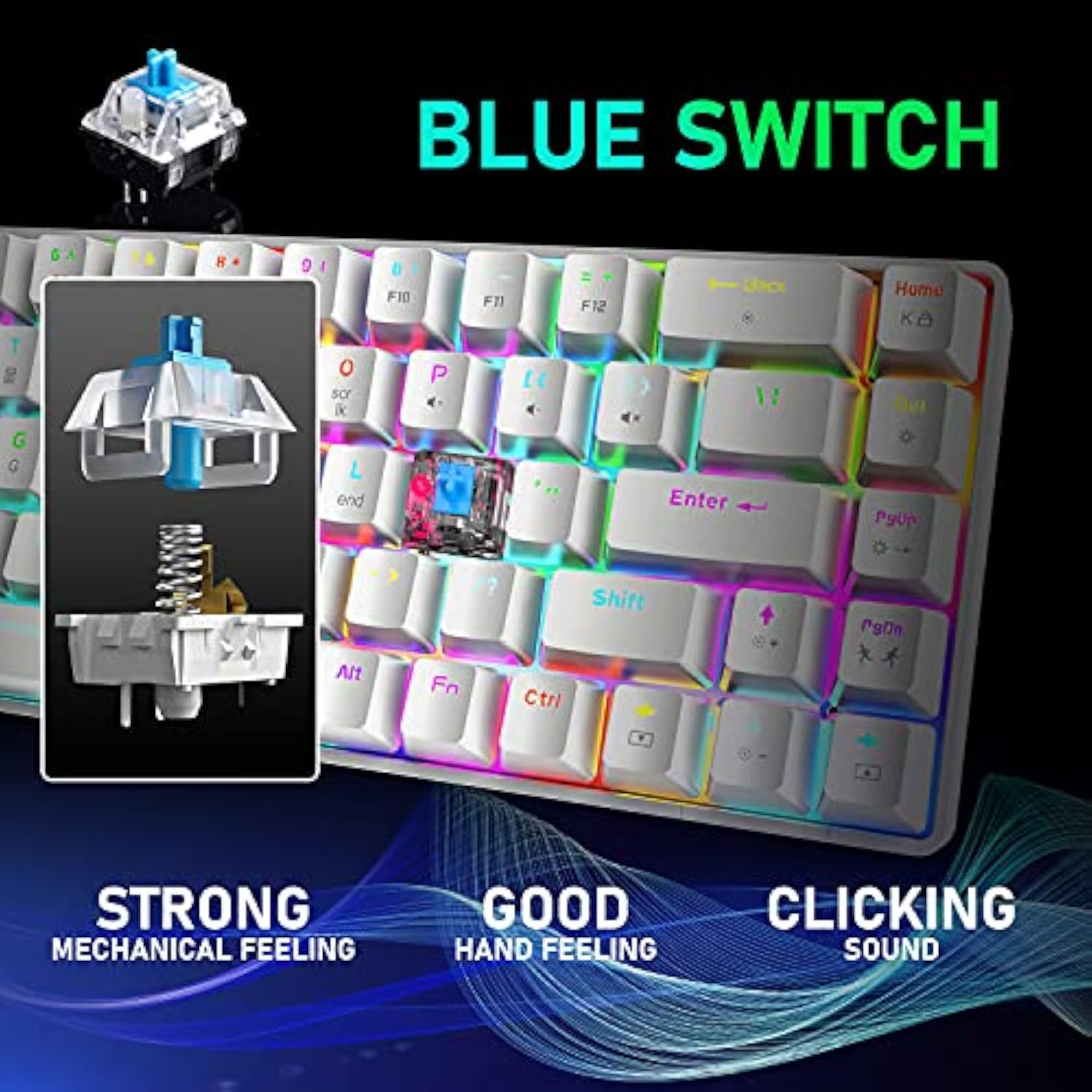 65% Wired Gaming Mechanical Keyboard and Mouse Combo, Mini 68 Keys, RGB Backlight, Lightweight RGB 6400DPI Honeycomb Optical Mouse,Mouse Pad Compatible with PS4,Xbox,PC,Laptop,MAC (White/Blue Switch)