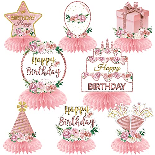 Floral Happy Birthday Decorations Honeycomb Centerpieces for Women Girls