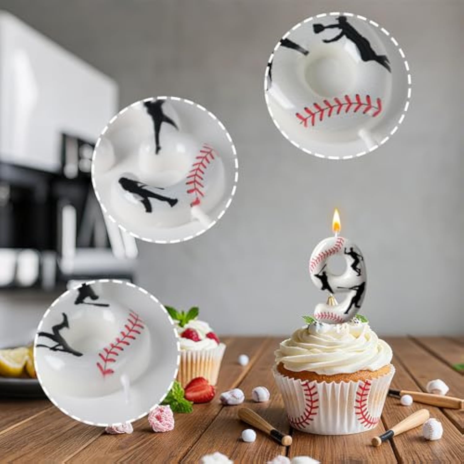 Baseball Birthday Number Candle, Number 9 Candles For Cake Topper, Ideal Birthday Parties Cake Decor, Wedding Anniversary And Other Celebrations (Candle 9)