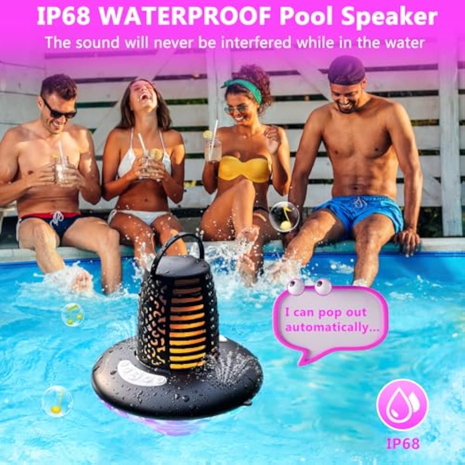 Floating Pool Speaker,Bluetooth Pool Speaker With Led Flame Light And Rgb Light,Ip68 Waterproof Bluetooth Speakers,Loud Stereo Sound,Tws Pairing,Built-In Mic,Hot Tub Speakers,Black