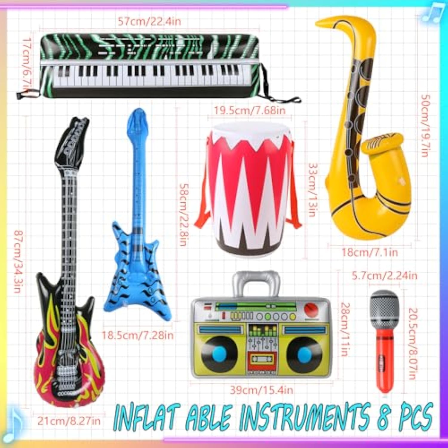 8-Pack Inflatable Rock Star Toy Set Musical Props for Party Decorations