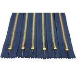 6 Pcs 6 Inch Metal Zippers Closed End #5 Navy Tape Golden Brass Teeth