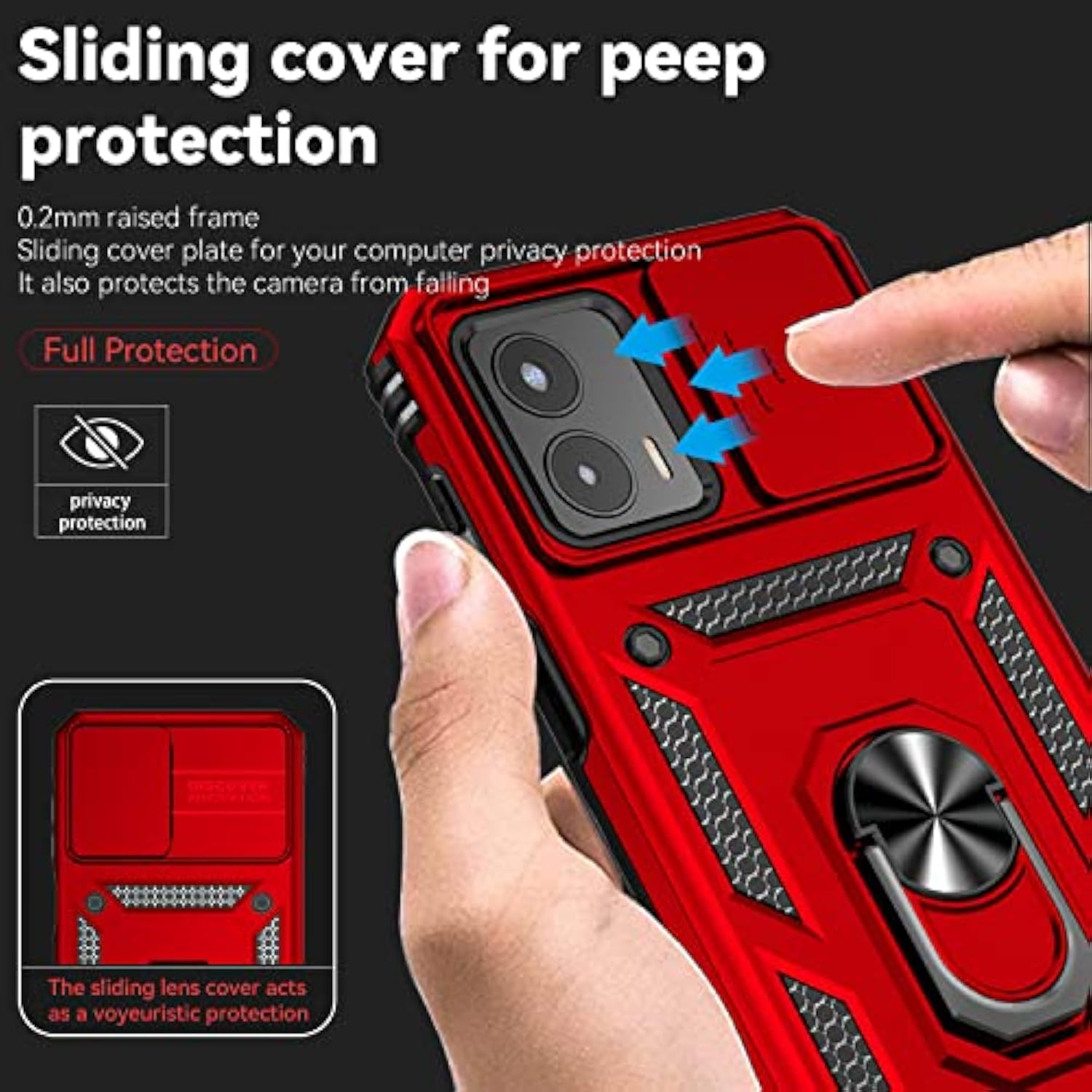 Phone Case For Motorola Moto G 5G 2023 Case With Hd Screen Protector & Slide Camera Cover & Kickstand, [Military-Grade] Phone Case For Moto G 5G 2023 (Red)