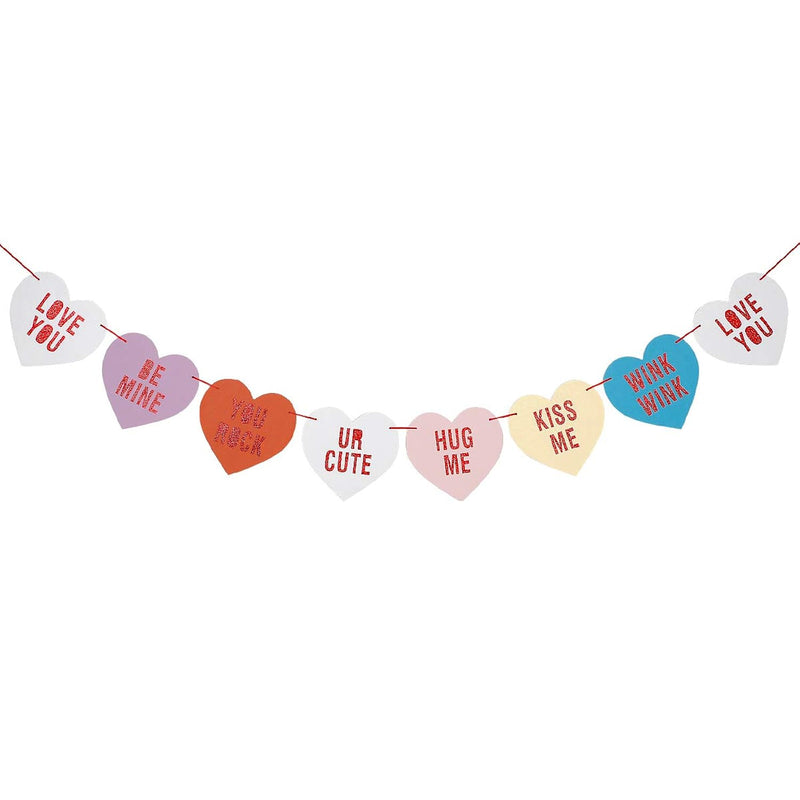 Red Glitter Valentines Day Conversation Hearts Banner Valentine'S Day