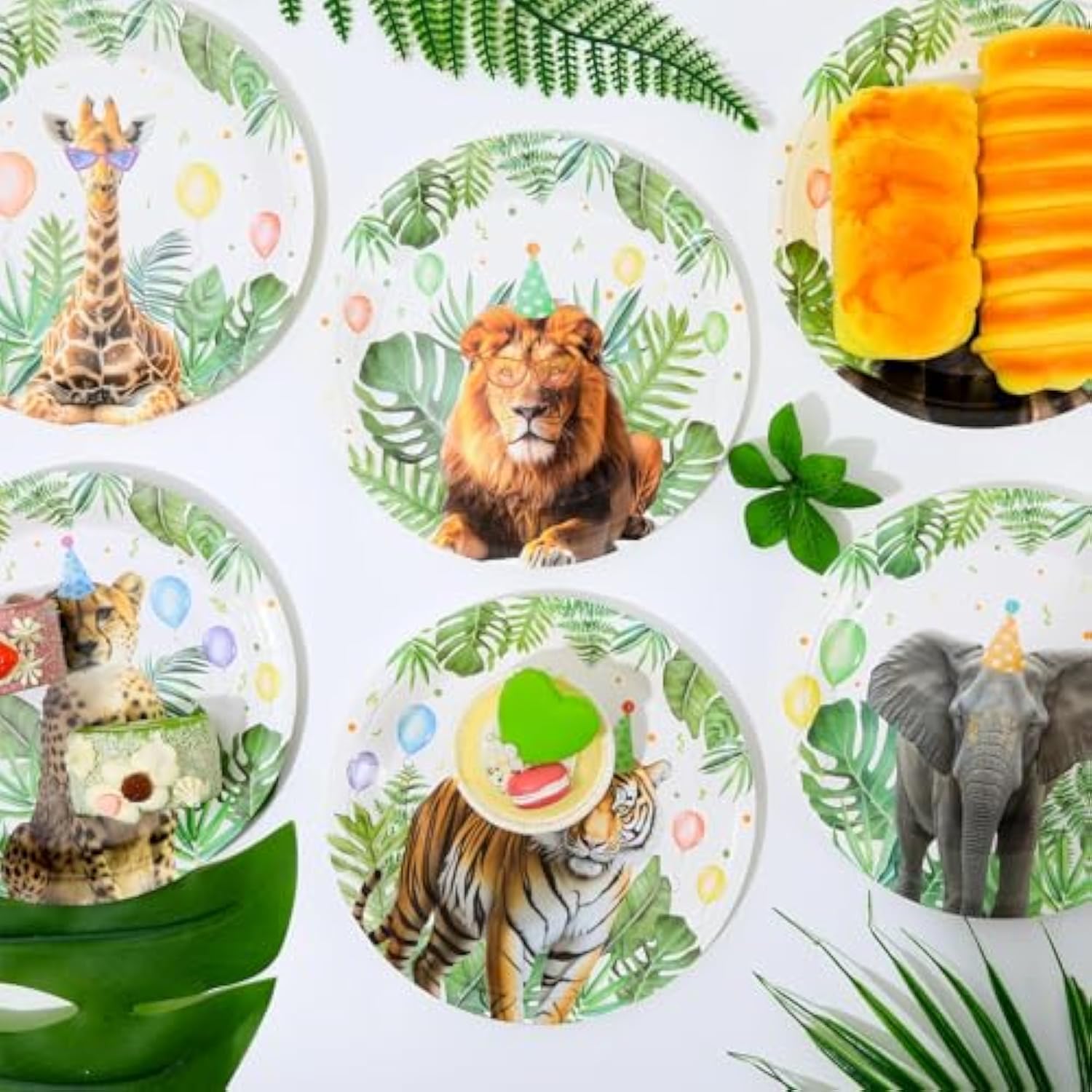 60Pcs Jungle Safari Party Plates 7Inch Wild Animals Birthday Paper Dinnerware Plate Set Safari Animal Themed Decorations For Boys Girls Baby Shower Supplies Gender Reveal Kids Birthday Favors