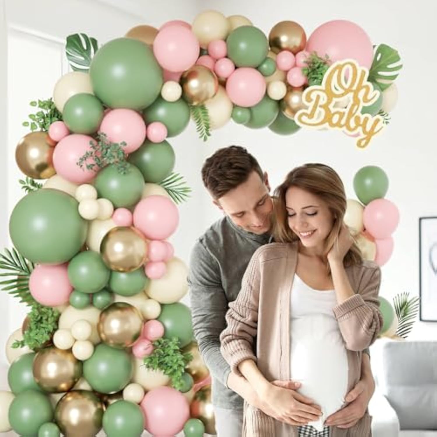 Sage Green Balloon Garland Kit: Pink, White & Gold - Baby Shower