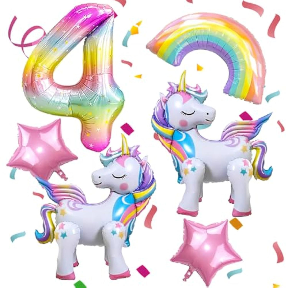 Unicorn 4Th Birthday Party Decorations Balloon Set With Self Standing Unicorn, Large Rainbow, Colorful Number 4, Star Balloons For Girl Purple Pink Theme 4Th Party Supplies.(4Th)