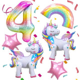Unicorn 4Th Birthday Party Decorations Balloon Set With Self Standing Unicorn, Large Rainbow, Colorful Number 4, Star Balloons For Girl Purple Pink Theme 4Th Party Supplies.(4Th)
