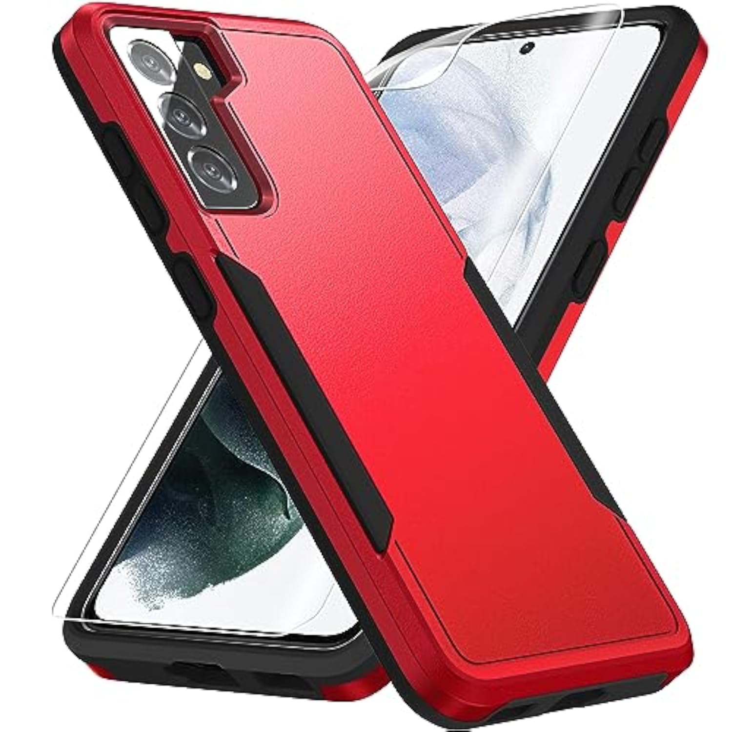 Heavy-Duty Samsung Galaxy S21 Case with HD Screen Protector, Military Grade Drop Tested, Red