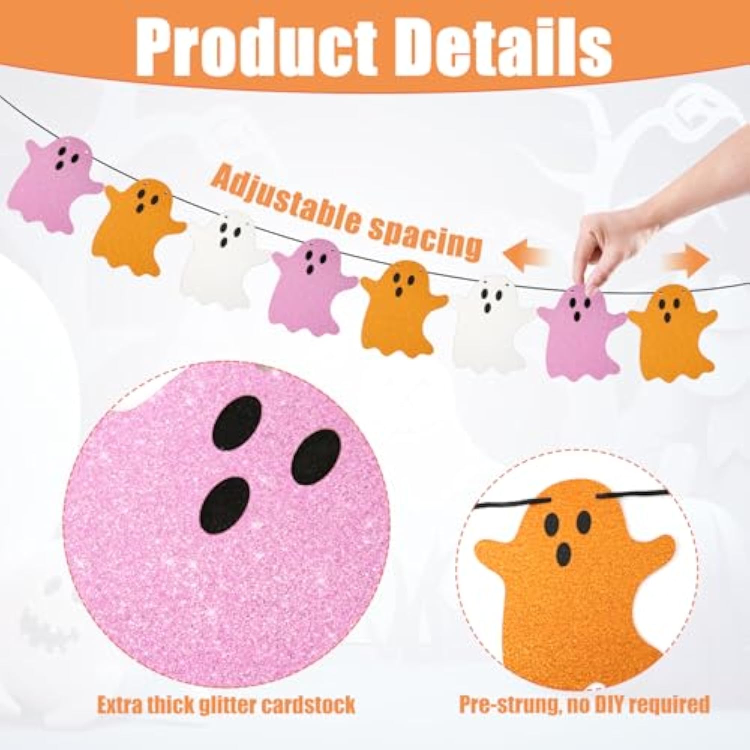 2PCS Halloween Hanging Ghost Banners Glitter Indoor Outdoor Haunted Decor